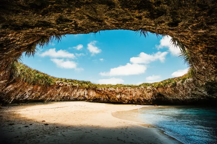 hidden beach in Marietas Islands is one of the most beautiful place in puerto vallarta to enjoy swimming or just for any water sports.
