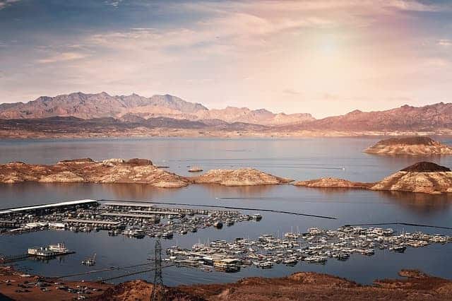 The crowded area of Lake Mead, people thinking of drinking water from this lake