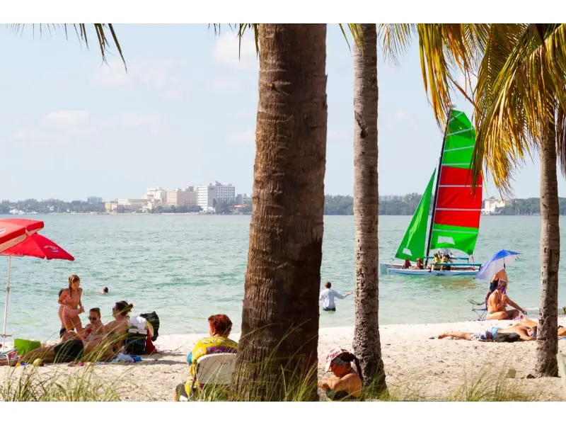 People enjoying the Biscayne Beach in Miami, Florida, USA