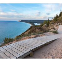 The wooden path at Empire Bluffs Trail in Lake Michigan is making the look of Sleeping Bear dunes more aesthetic at the Manitou Island. Should i swim in this beautiful looking lake michigan.