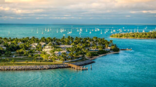 Sunset view of two beautiful small islands - Sunset Key and Wisteria Island of Key West, Florida Keys.