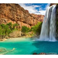The beautiful scenery of Havasu falls Arizona. The waters of havasu falls is blue green and mesmerizes the hear to the extent that I want to swim in it and inhale the beauty of it,