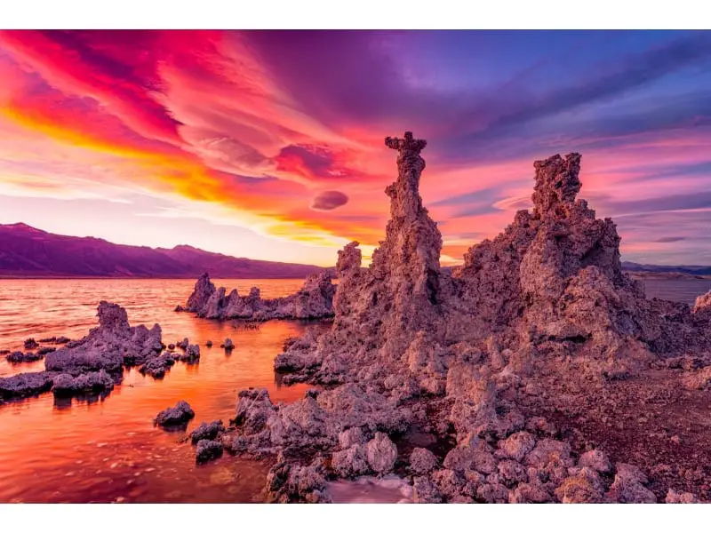 Tufa towers formed due to Limestone deposits fromations in the Mono Lake, california.