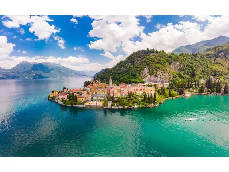 Lake Como aerial panoramic view from the drone