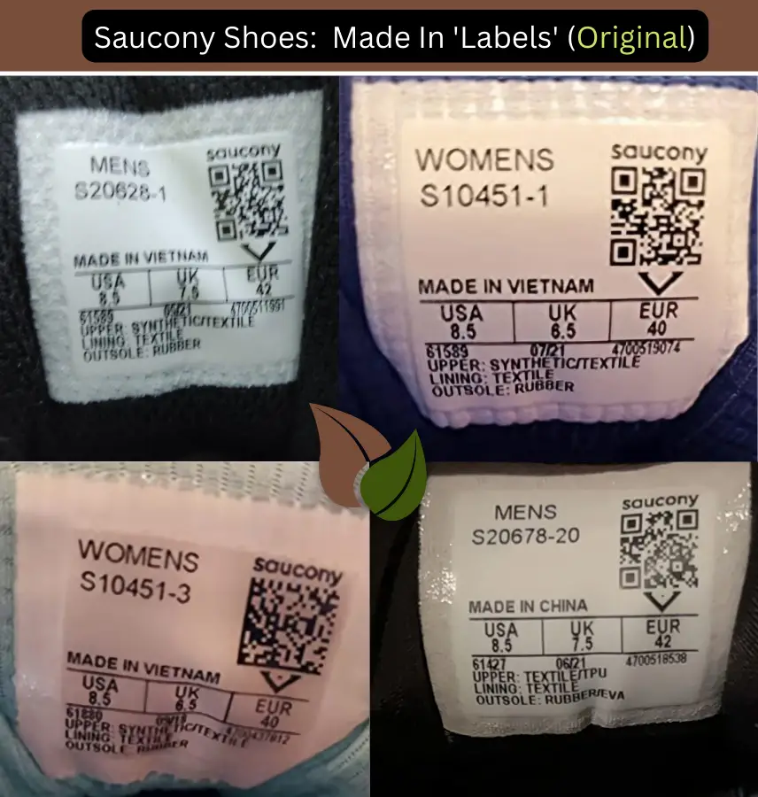 Labels of Original Saucony shoes say that they are predominantly made in China and Vietnam